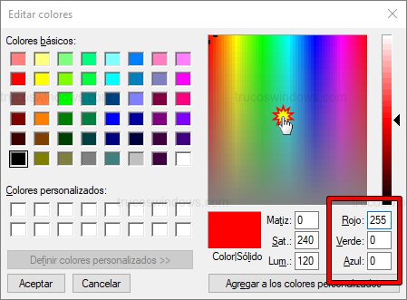 Obtener valores RGB en Paint