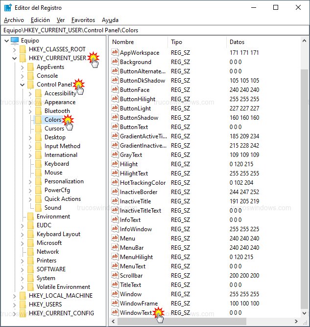 Valor WindowText en el registro