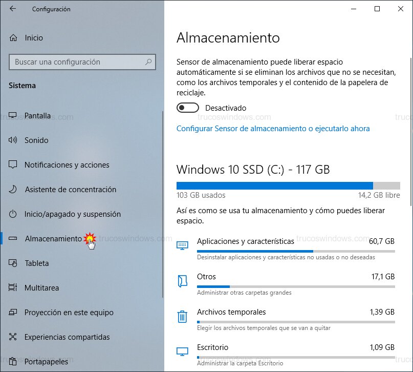 Sección de Almacenamiento
