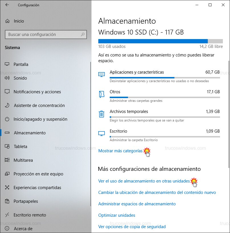 Ver almacenamiento en otras unidades