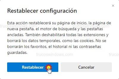 Confirmar restablecimiento del navegador