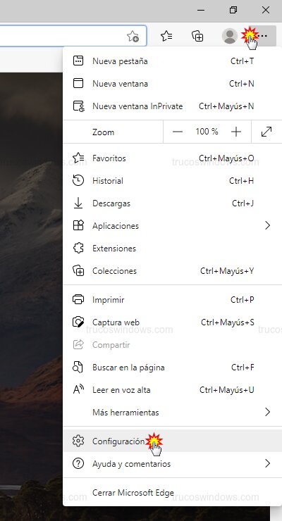 Menú de Configuración de Edge