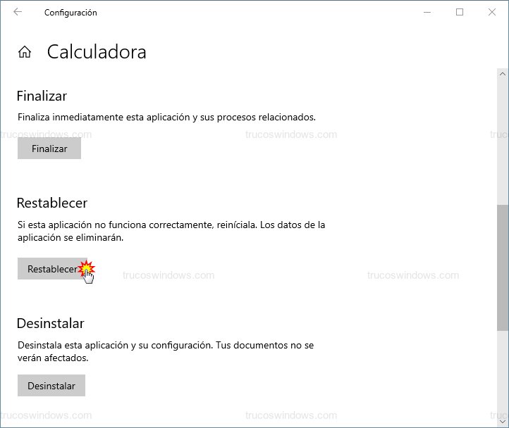 Sección de restablecimiento de app Sección de restablecimiento de app
