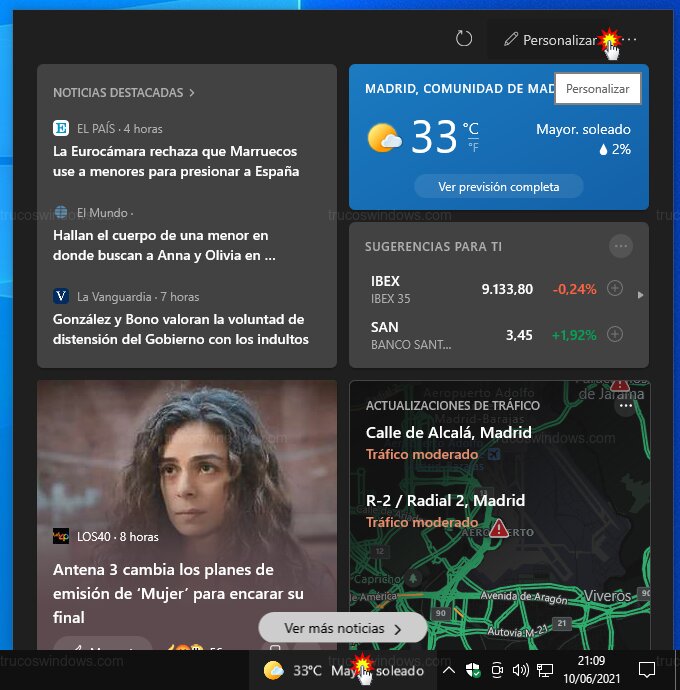 Botón Personalizar noticias