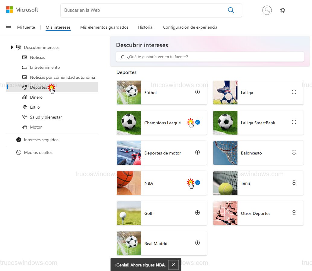 Descubrir intereses en el navegador