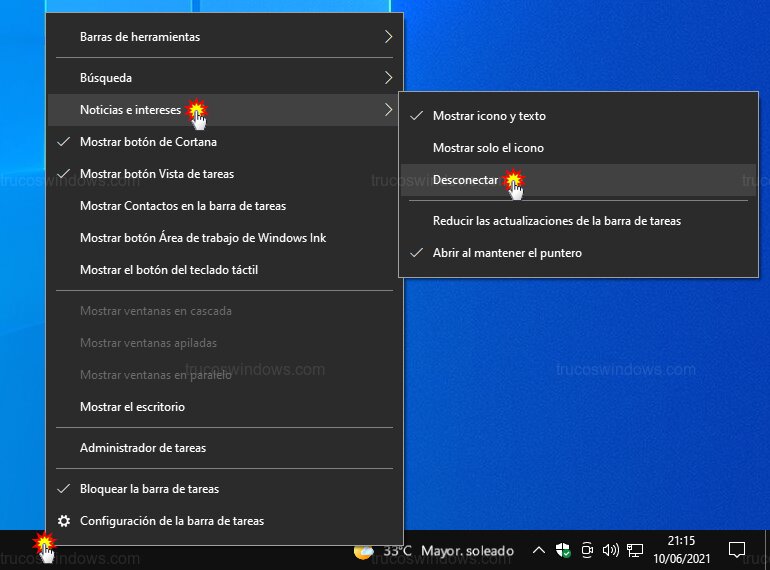 Desactivar widget de noticias