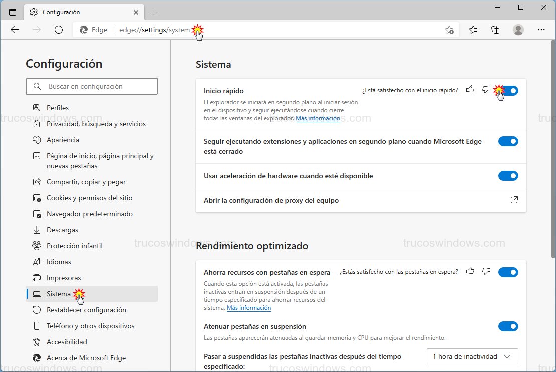 Activar Inicio rápido en Microsoft Edge (Windows 10 y 11) Activar Inicio rápido en Microsoft Edge (Windows 10 y 11)
