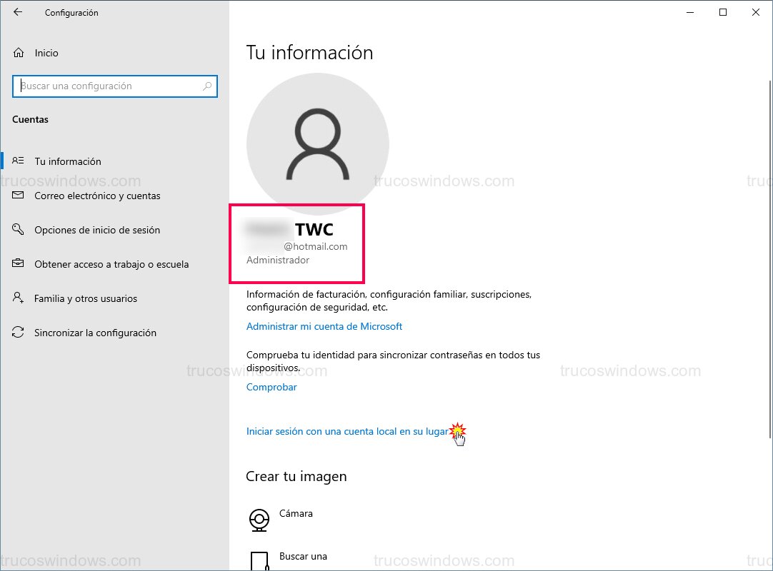 Cambiar a cuenta local