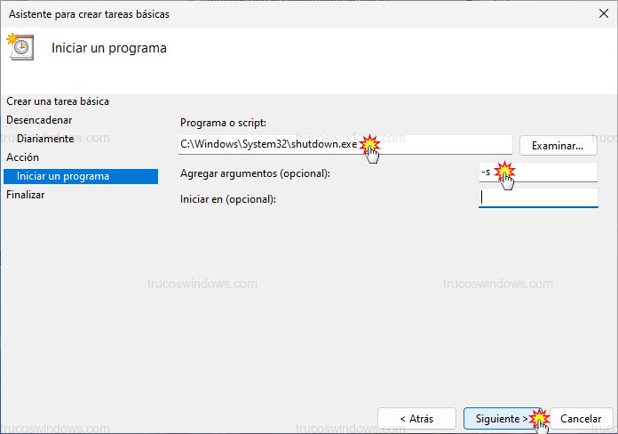 Configuración del comando shutdown