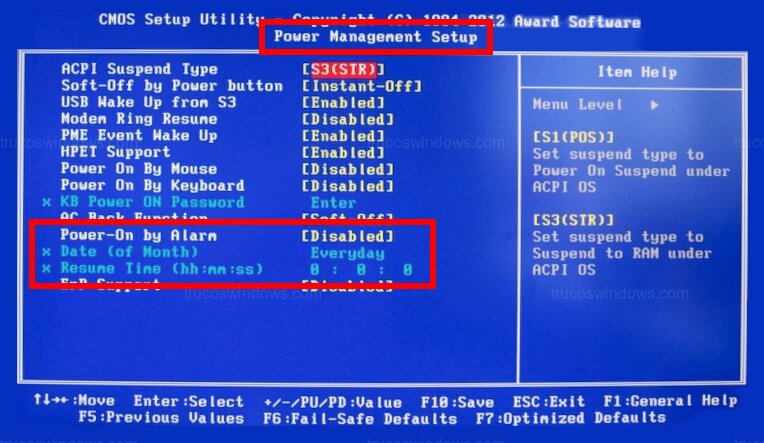 Power On by Alarm habilitado
