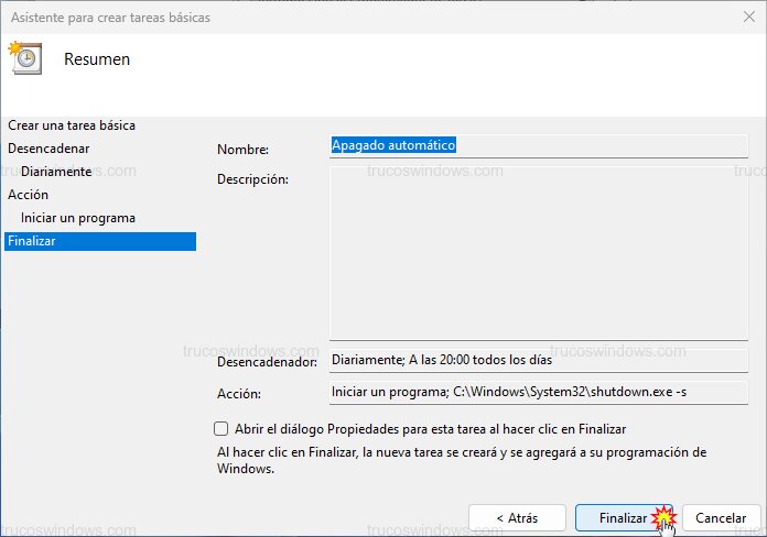 Resumen de tarea de apagado