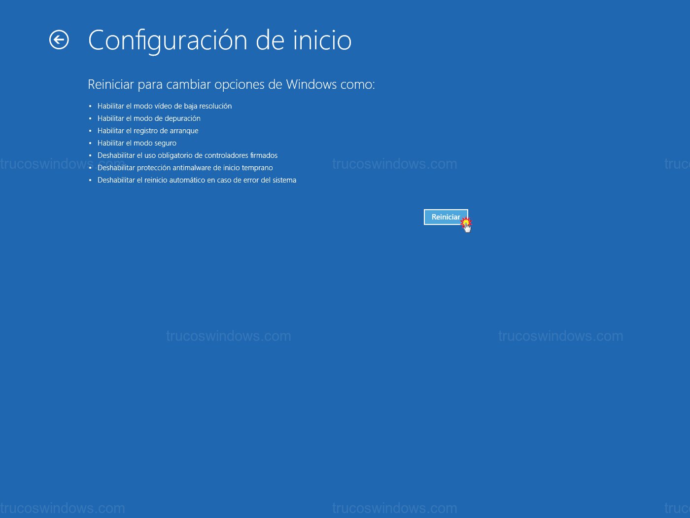 Confirmar reinicio de configuración