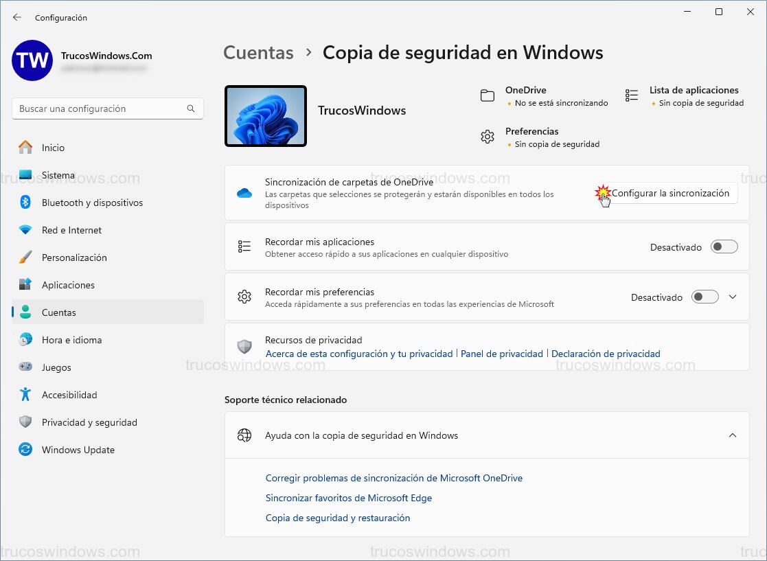 Configurar sincronización OneDrive Configurar sincronización OneDrive