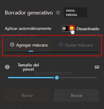 Controles de máscara manual