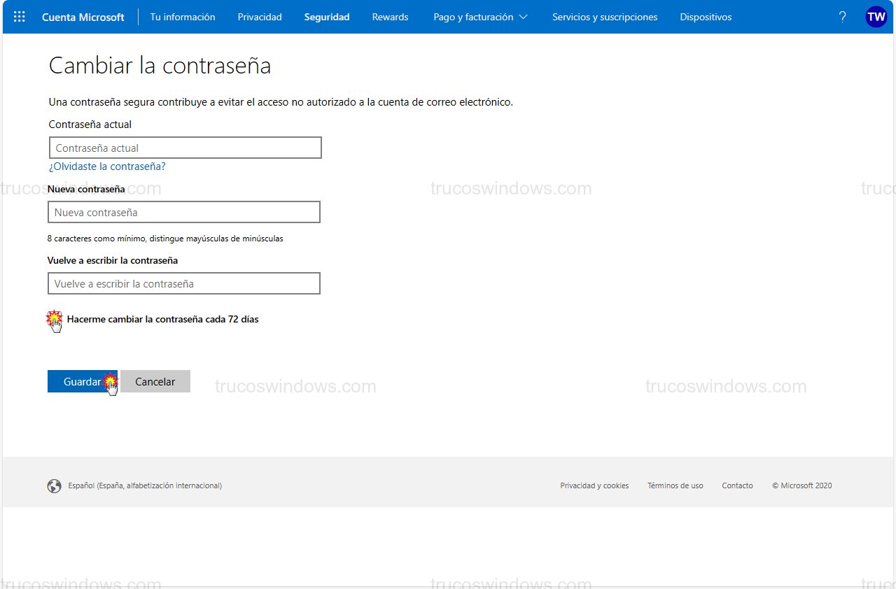 Cambio de contraseña Microsoft Online