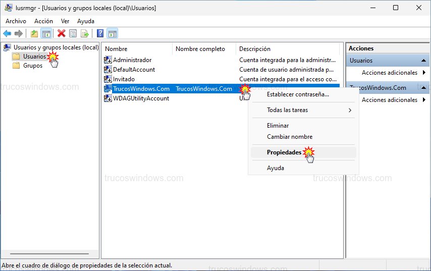Propiedades de cuenta local