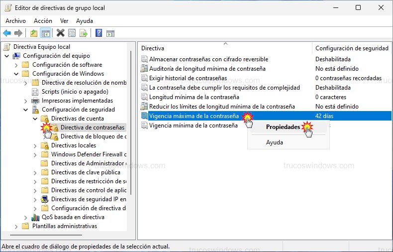 Ajustar vigencia de contraseña