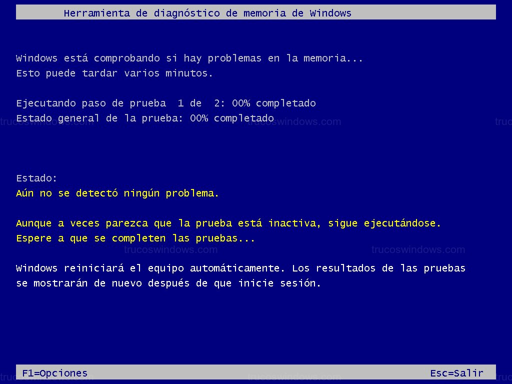 Pantalla de testeo de RAM Pantalla de testeo de RAM