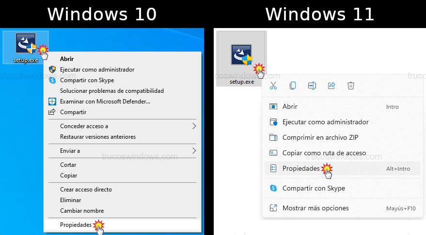 Propiedades del ejecutable (W10 y W11)