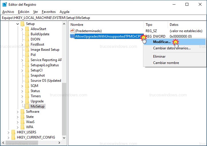 Modificar valor de registro