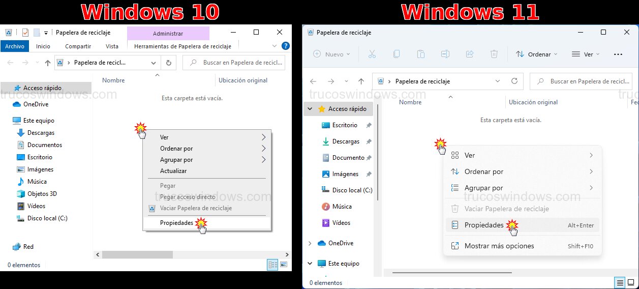 Propiedades de la Papelera (W10 y W11)