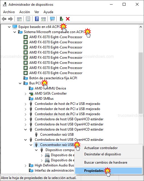 Propiedades del Concentrador USB