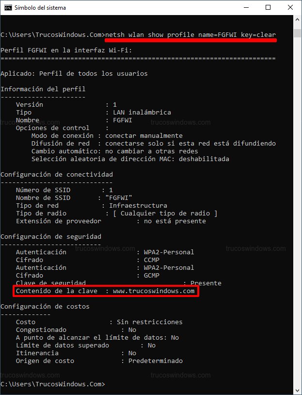 Contenido de la clave WiFi Contenido de la clave WiFi