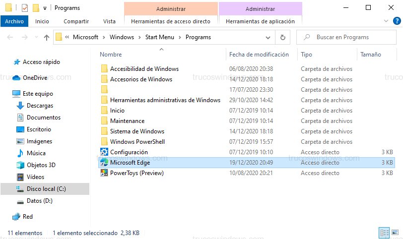 Acceso directo seleccionado Acceso directo seleccionado