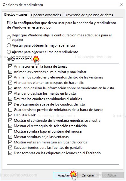 Personalizar efectos visuales Personalizar efectos visuales