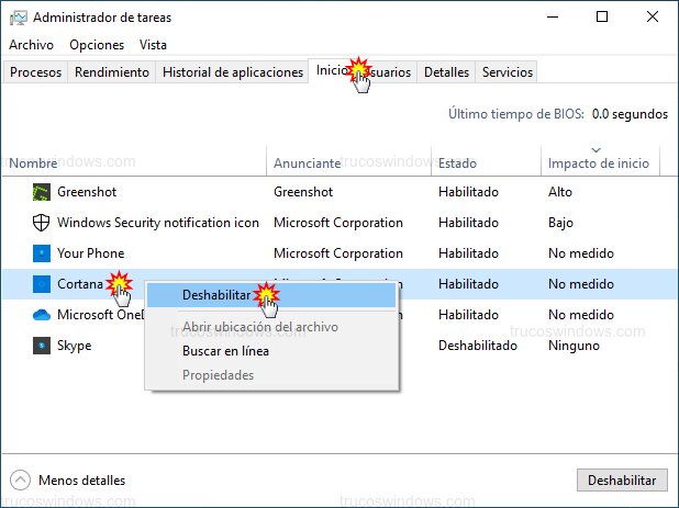 Deshabilitar Cortana al inicio Deshabilitar Cortana al inicio