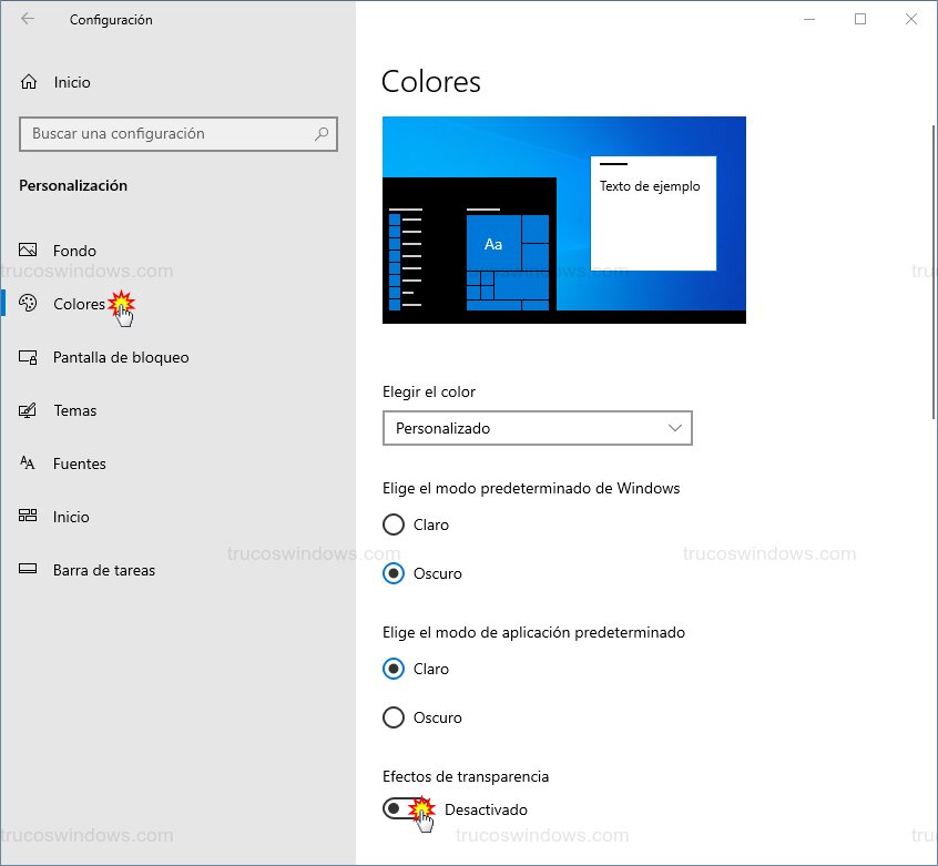 Desactivar efectos transparencia Desactivar efectos transparencia