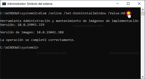 Ampliar plazo de rollback