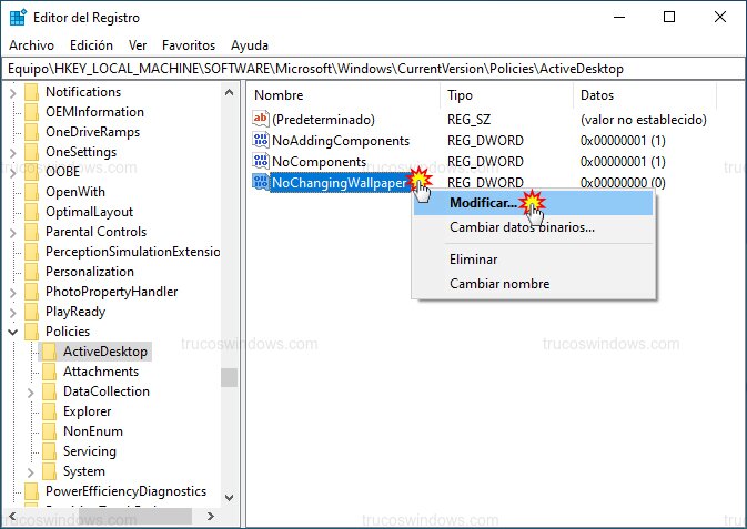 Modificar datos valor