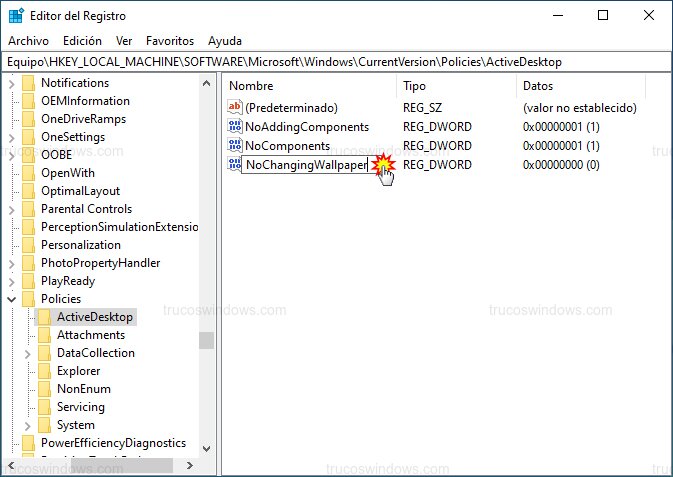 Nombre valor registro