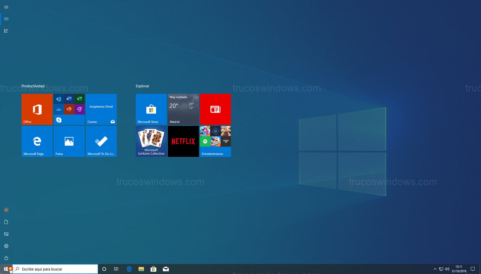 Menú Inicio Expandido