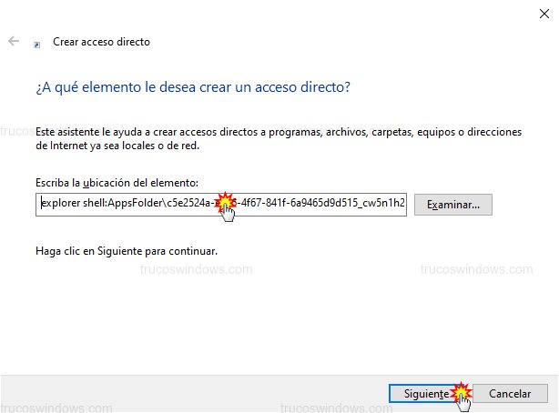 Ubicación del acceso directo