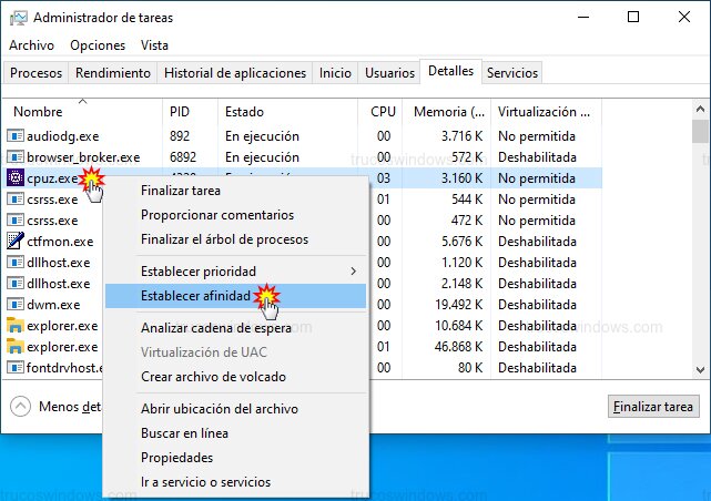 Establecer afinidad CPU