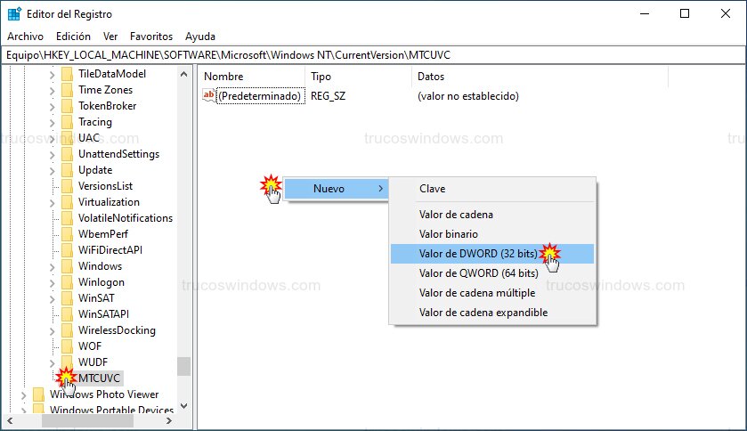 Nuevo valor DWORD Nuevo valor DWORD