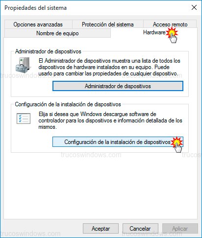 Pestaña hardware configuración Pestaña hardware configuración