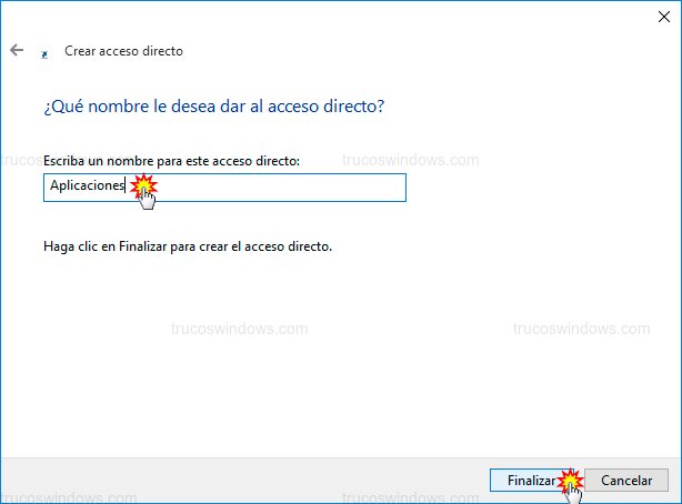 Nombre acceso directo aplicaciones