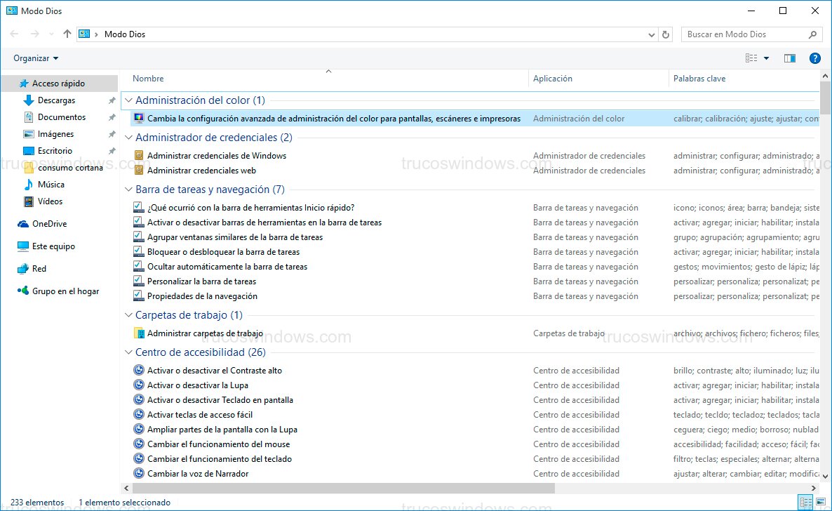 Categorías modo dios Categorías modo dios