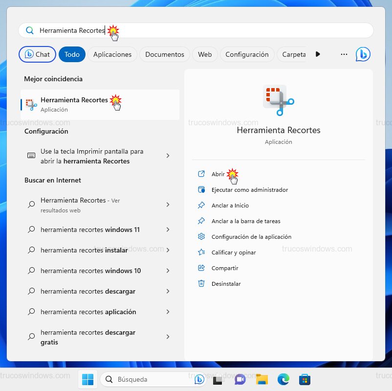 Abrir Herramienta Recortes Abrir Herramienta Recortes