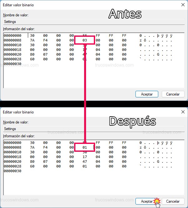 Cambiar valor hexadecimal