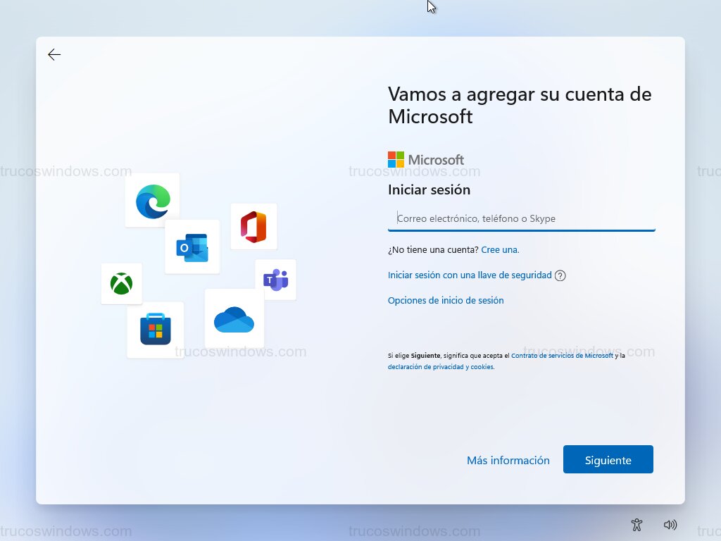 Pantalla de cuenta Microsoft
