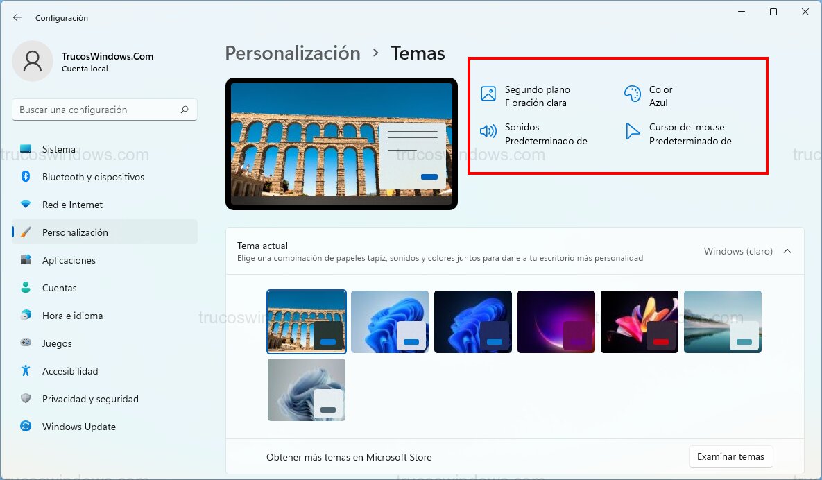 Opciones de personalización
