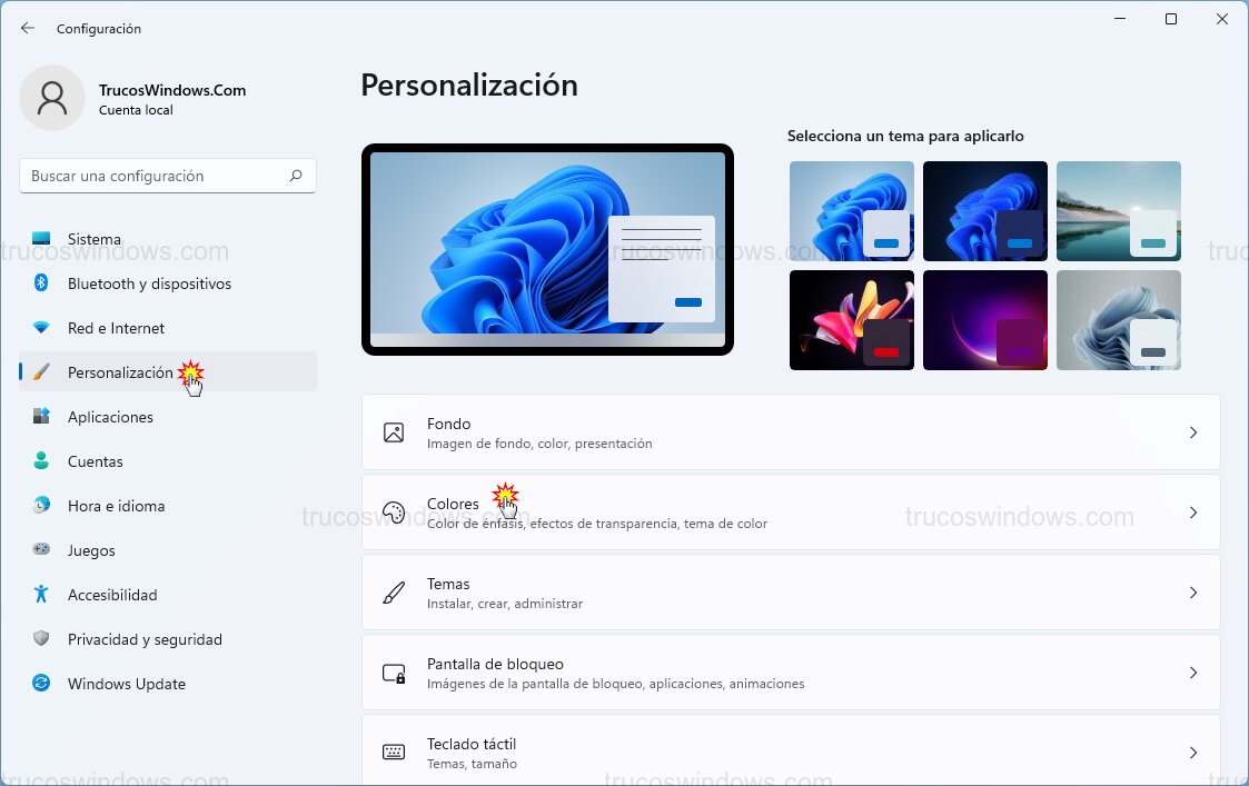 Ajustes de colores Ajustes de colores