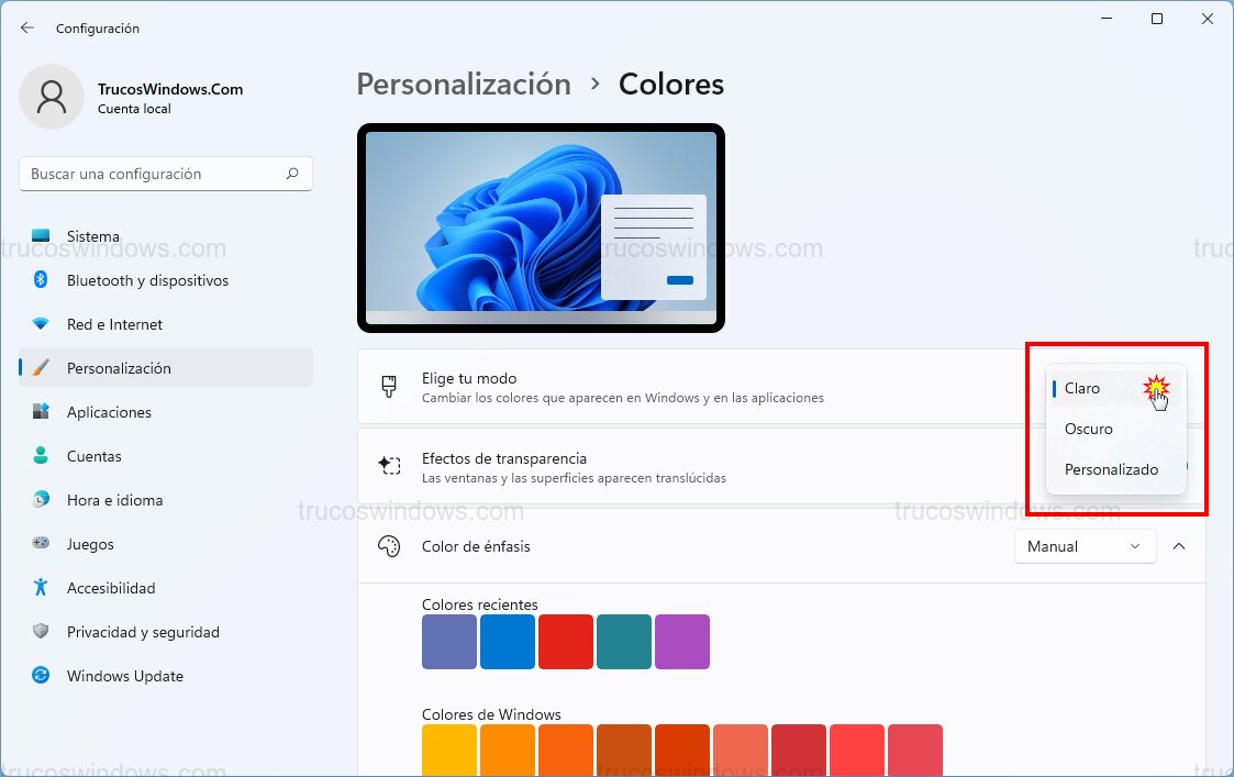 Selector de modo visual Selector de modo visual