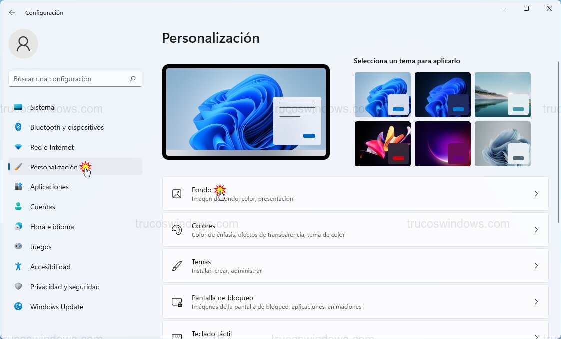 Configuración de fondo Configuración de fondo