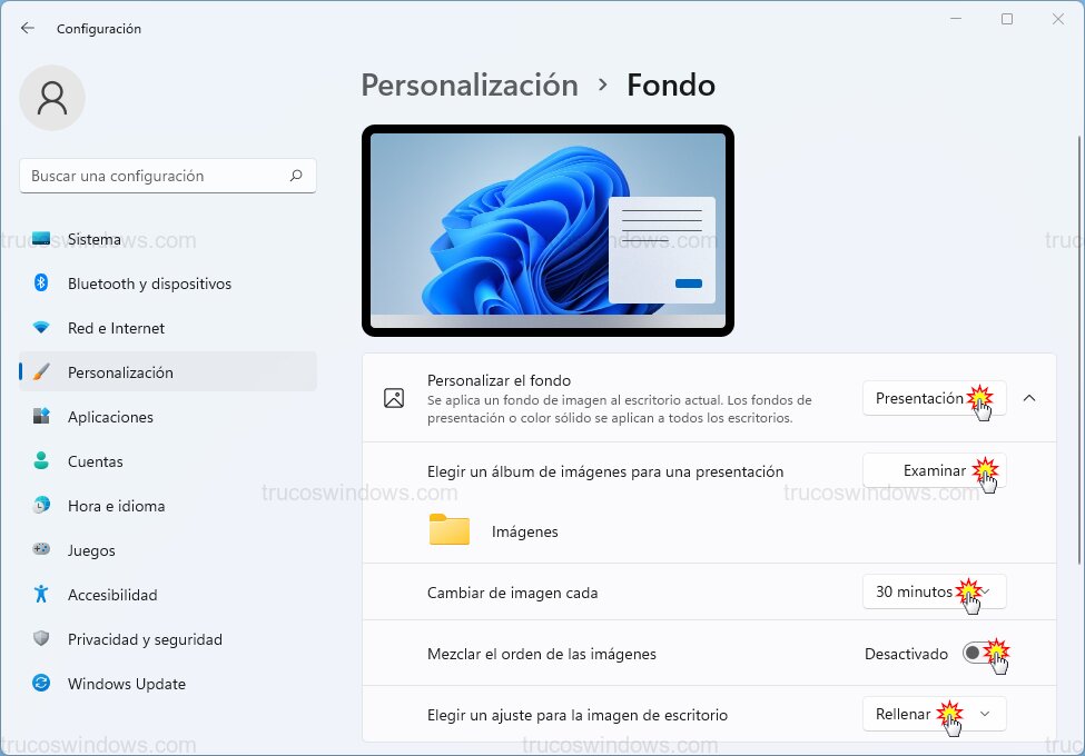 Configuración de presentación Configuración de presentación