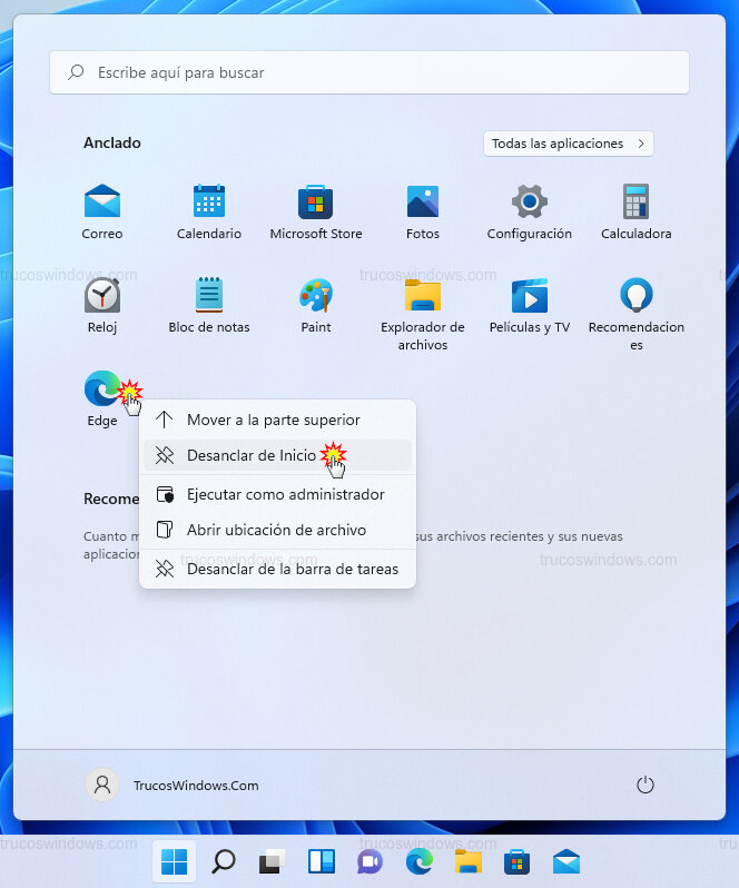 Desanclar de Inicio Desanclar de Inicio